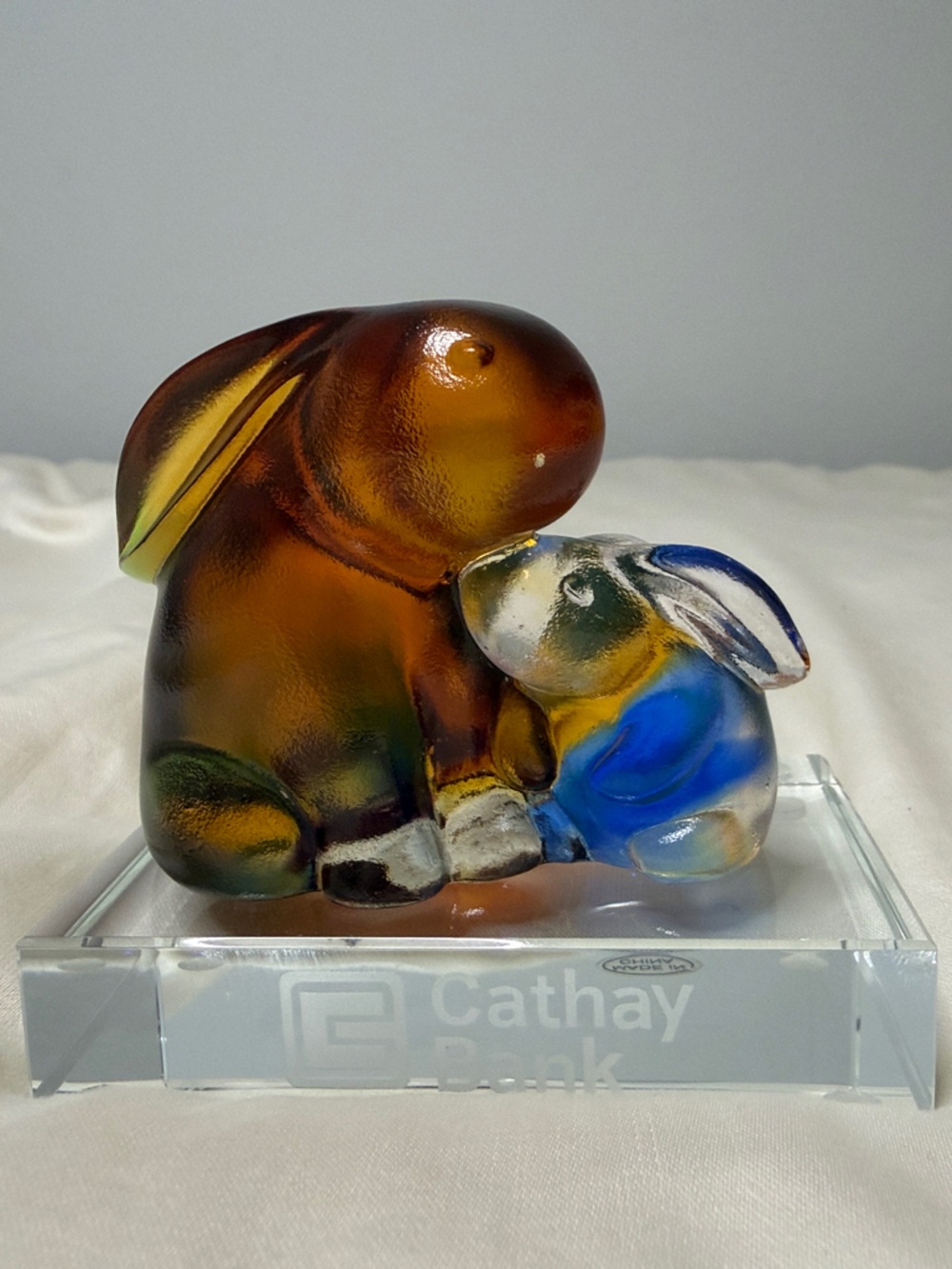 Glass Bunny Figurine - Amber & Blue